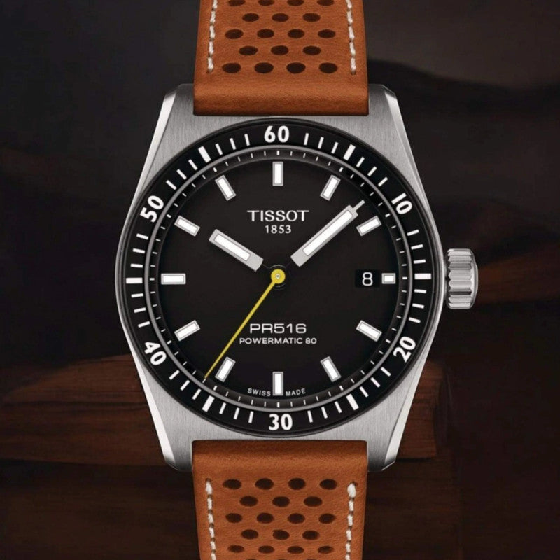 Tissot PR516 Powermatic 80 Schwarz / Hellbraun