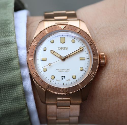 Oris Divers Sixty-Five Cotton Candy White Star ref. 01 733 7771 3151-07 8 19 15 — bronze Automatic watch