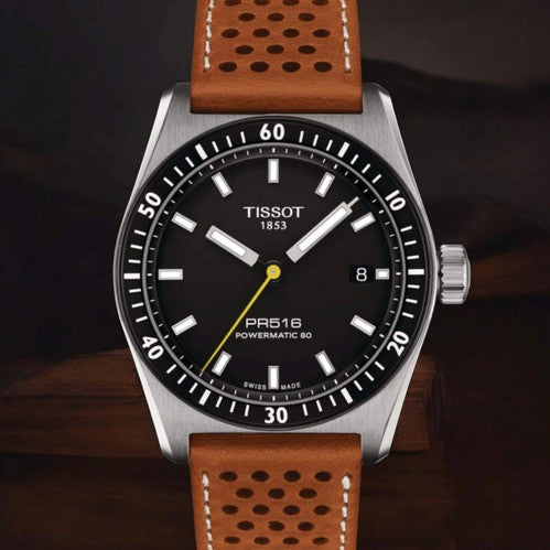Tissot PR516 Powermatic 80 Schwarz / Hellbraun