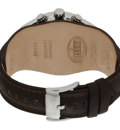 Fossil Mens Stainless Steel Chronograph Watch with Genuine Brown Leather Strap
