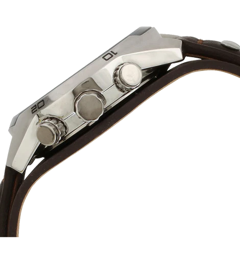 Fossil Mens Stainless Steel Chronograph Watch with Genuine Brown Leather Strap