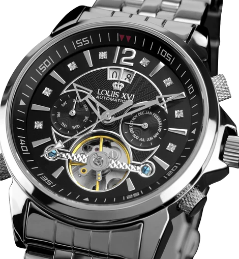 Louis XVI ATHOS Largent Noir Sapphire Mechanical Automatic Watch