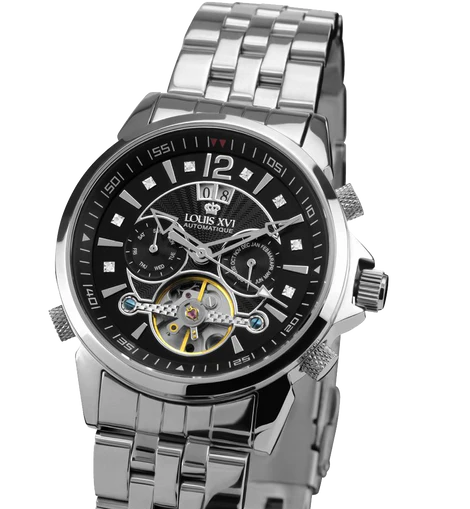Louis XVI ATHOS Largent Noir Sapphire Mechanical Automatic Watch