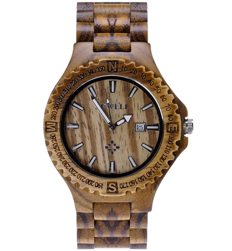 MEKU Handmade Wooden Wrist Watches Quartz with Solid Natural Zebrawood and Date Calendar