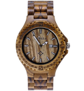 MEKU Handmade Wooden Wrist Watches Quartz with Solid Natural Zebrawood and Date Calendar