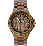 MEKU Handmade Wooden Wrist Watches Quartz with Solid Natural Zebrawood and Date Calendar