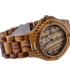 MEKU Handmade Wooden Wrist Watches Quartz with Solid Natural Zebrawood and Date Calendar