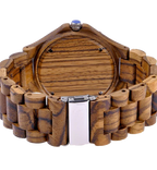 MEKU Handmade Wooden Wrist Watches Quartz with Solid Natural Zebrawood and Date Calendar