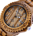 MEKU Handmade Wooden Wrist Watches Quartz with Solid Natural Zebrawood and Date Calendar