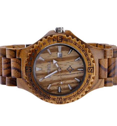 MEKU Handmade Wooden Wrist Watches Quartz with Solid Natural Zebrawood and Date Calendar