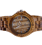 MEKU Handmade Wooden Wrist Watches Quartz with Solid Natural Zebrawood and Date Calendar
