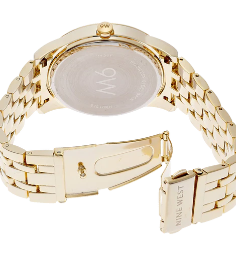 Nine West Womens NW 1578CHGB Champagne Dial Gold-Tone Bracelet Watch