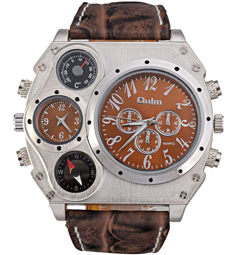 Oulm Analog Dark Brown Leather Strap Four Sub-dials Men Watch