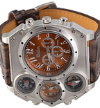 Oulm Analog Dark Brown Leather Strap Four Sub-dials Men Watch