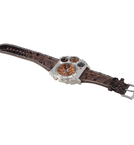 Oulm Analog Dark Brown Leather Strap Four Sub-dials Men Watch