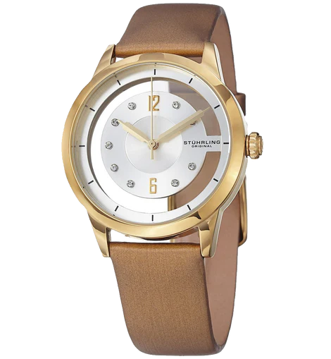 Stuhrling Original Womens 946L 03 Winchester Swarovski Crystal Accented 23k Gold Layered Watch with Champagne Leather Band