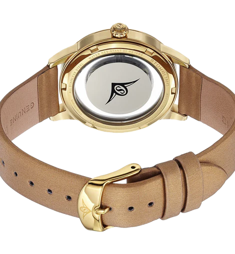 Stuhrling Original Womens 946L 03 Winchester Swarovski Crystal Accented 23k Gold Layered Watch with Champagne Leather Band