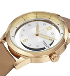 Stuhrling Original Womens 946L 03 Winchester Swarovski Crystal Accented 23k Gold Layered Watch with Champagne Leather Band